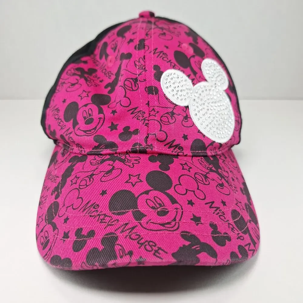 Disney Parks Hat Cap Youth Pink Mickey Mouse Rhinestone Strapback Baseball Bling